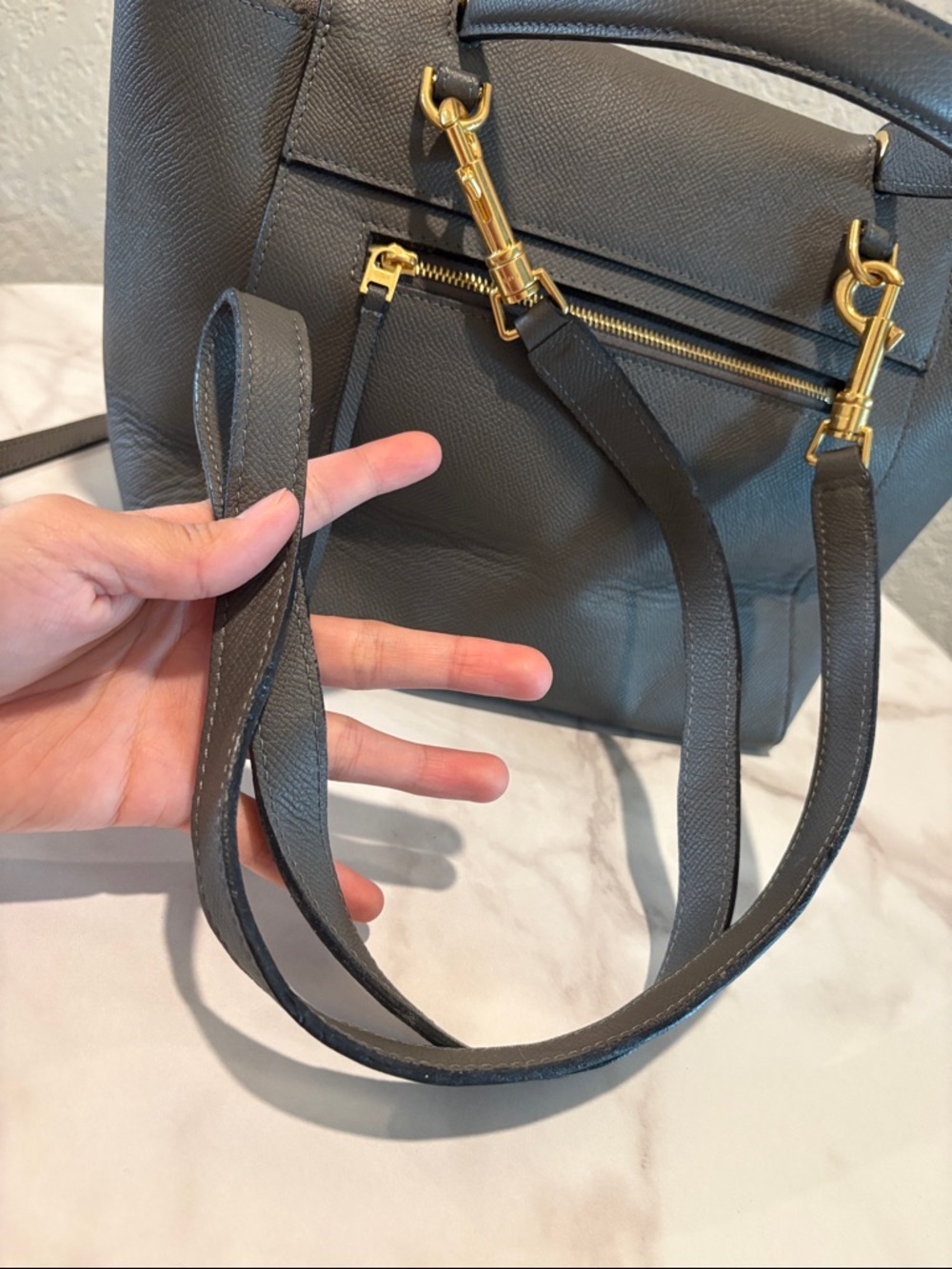 Celine Mini Belt Gray Leather Satchel with Top Handle - Picture 15 of 15